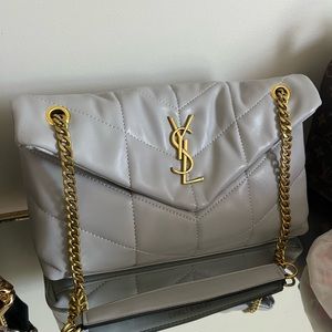 Gray YSL puffer bag